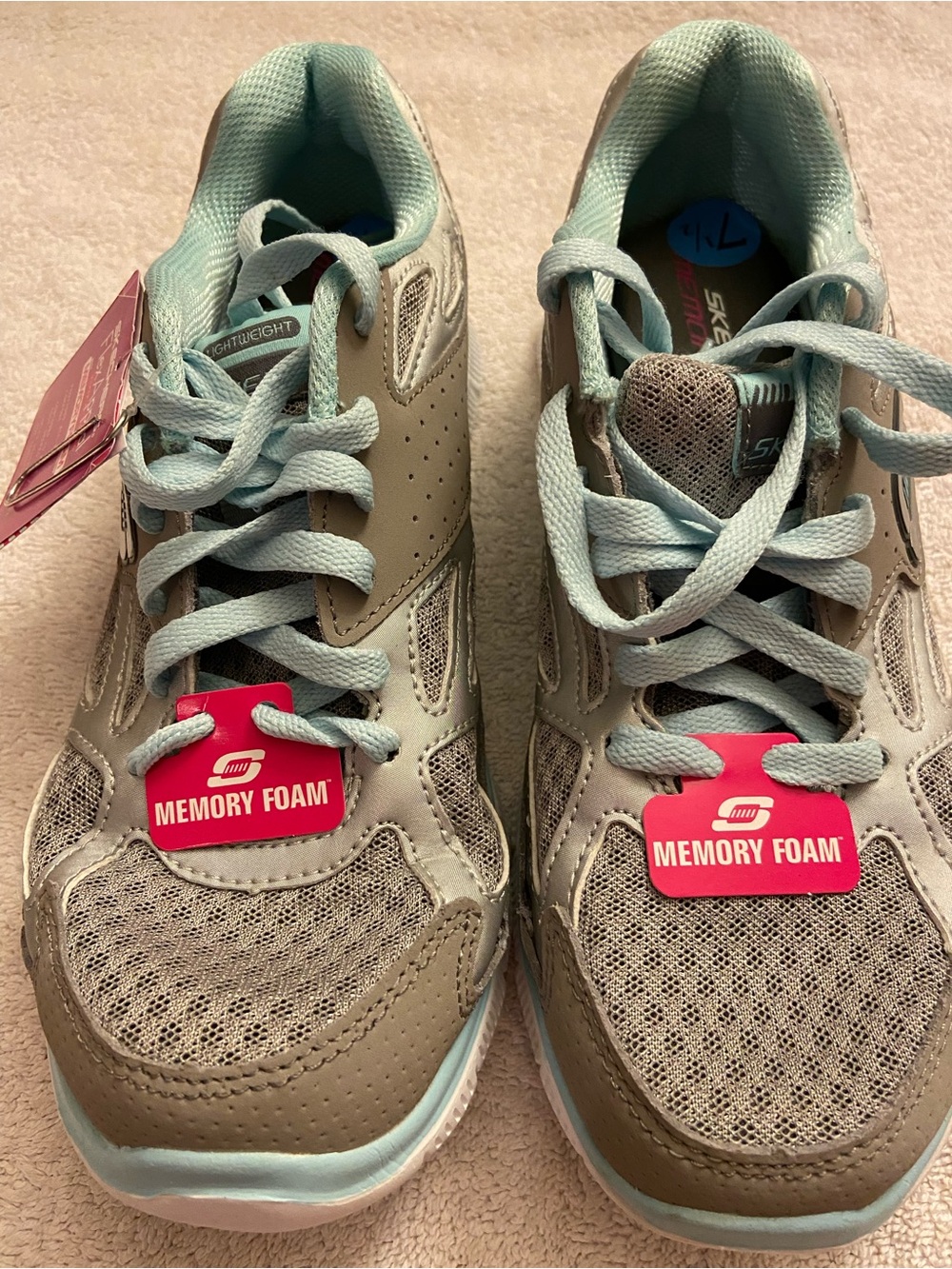 Skechers Women's Lace-Up Walking Sneakers in Light Blue and Taupe